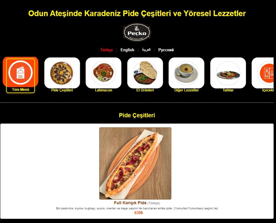 Peçko QR Menü